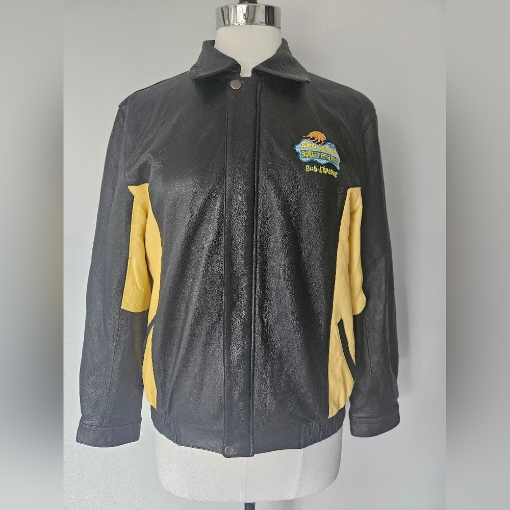 Vintage 2004 Rare Nickelodeon SpongeBob Genuine Leather Jacket Kids 18 Ladies Sm